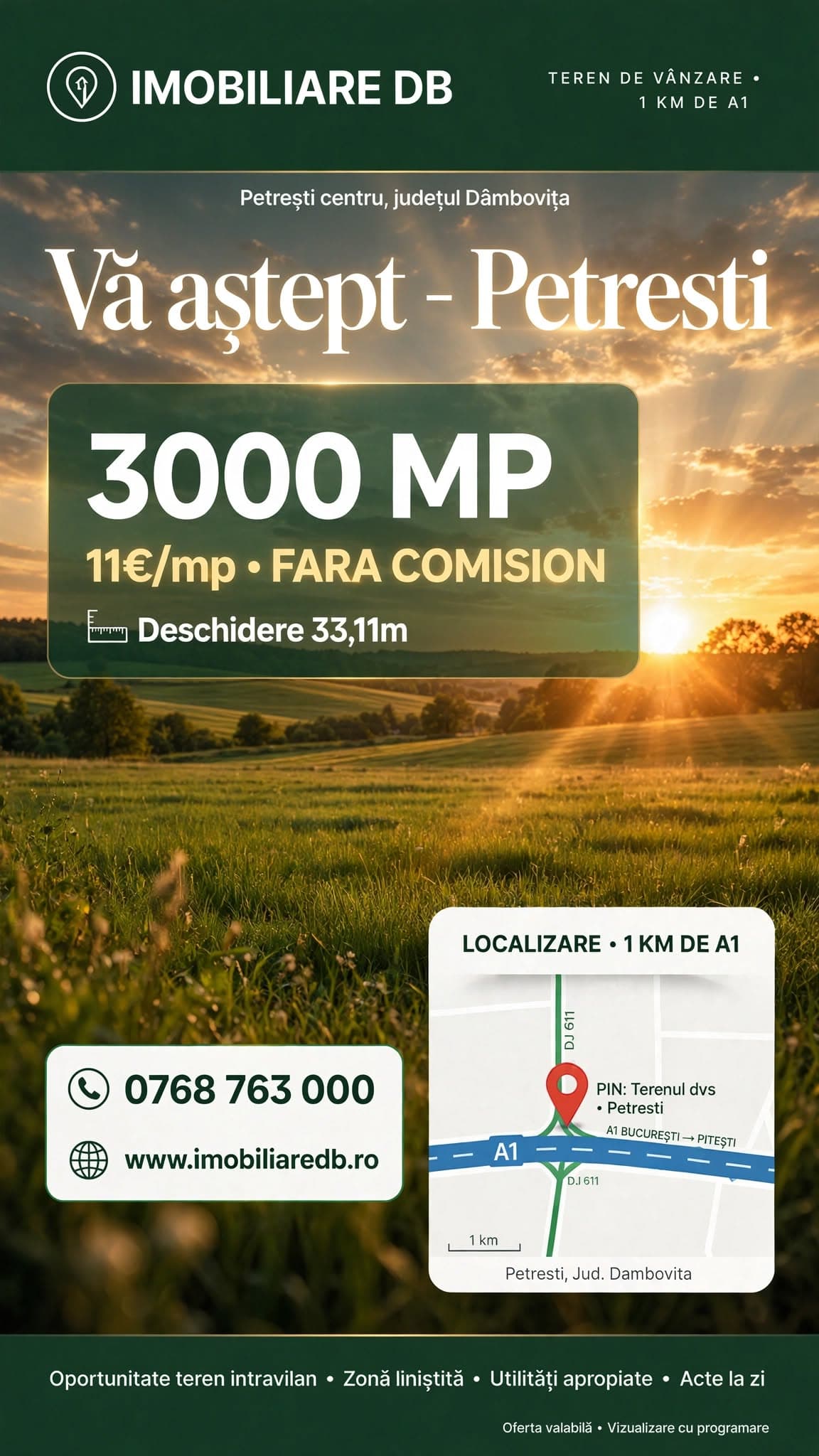 Teren intravilan de vânzare – Petrești, Dâmbovița – 3000 mp, la 1 km de A1